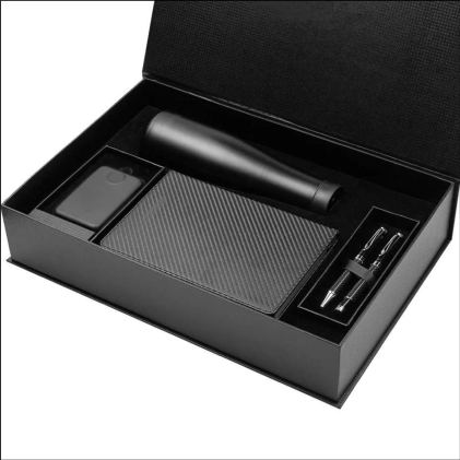 Parure carnet & stylo — Carnet A5, stylo bille, stylo à pointe tactile et mug isotherme et batterie externe, personnalisable aux couleurs de votre entreprise