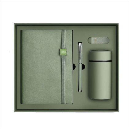 Parure carnet & stylo — Carnet A5, stylo à pointe tactile, marque-page et mug isotherme, personnalisable aux couleurs de votre entreprise