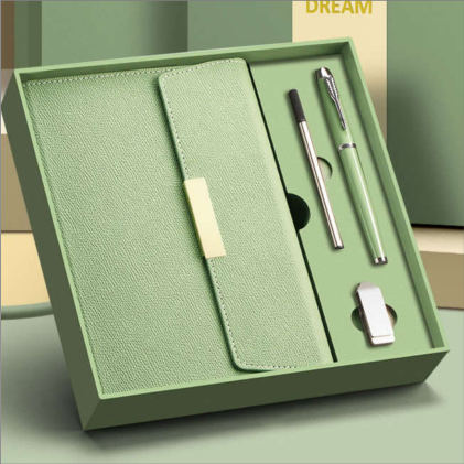 Parure carnet & stylo — Carnet A5, stylo à pointe tactile, recharge et clé USB, personnalisable aux couleurs de votre entreprise