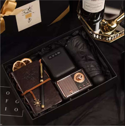 Coffret cadeau — Carnet A6, parapluie, enceinte et stylo à pointe tactile, personnalisable aux couleurs de votre entreprise