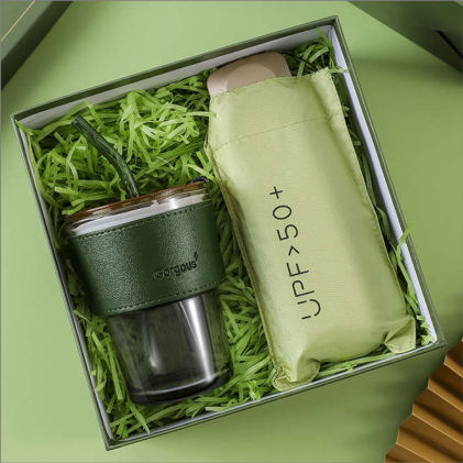 Coffret parapluie — Parapluie et verre, personnalisable aux couleurs de votre entreprise