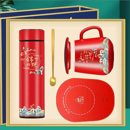 Coffret cadeau d'affaires — Mug isotherme, tasse en céramique, cuillère et régulateur de température, personnalisable aux couleurs de votre entreprise