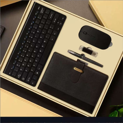 Parure clavier & souris — Clavier sans fil, clé USB et carnet A5, personnalisable aux couleurs de votre entreprise