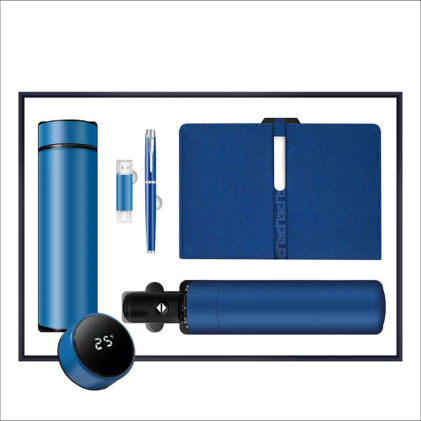Coffret cadeau d'affaires — Carnet A5, stylo à pointe tactile et mug isotherme, personnalisable aux couleurs de votre entreprise