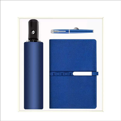 Coffret cadeau d'affaires — Carnet A5, stylo à pointe tactile et parapluie, personnalisable aux couleurs de votre entreprise
